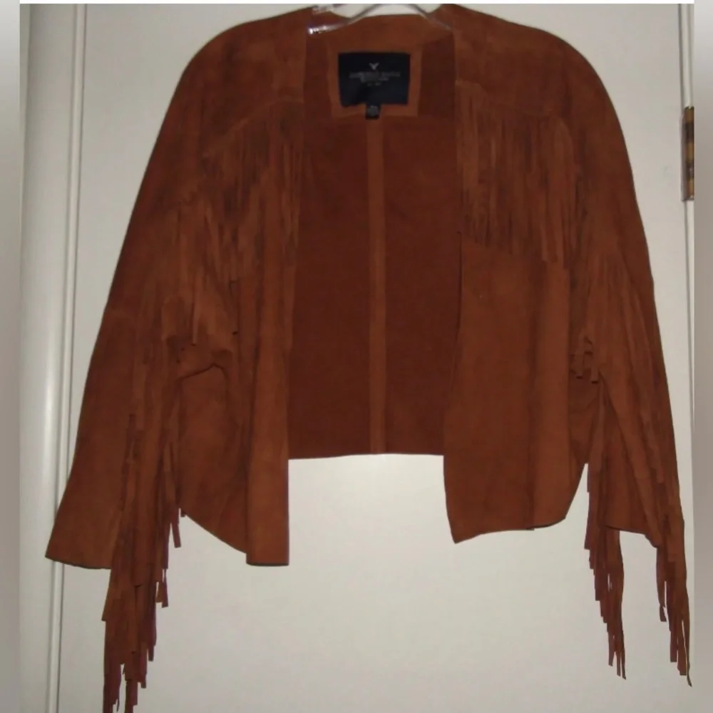 NWOT American Eagle Outfitters Goat Suede Leather Fringed Jacket - Picture 3 of 6